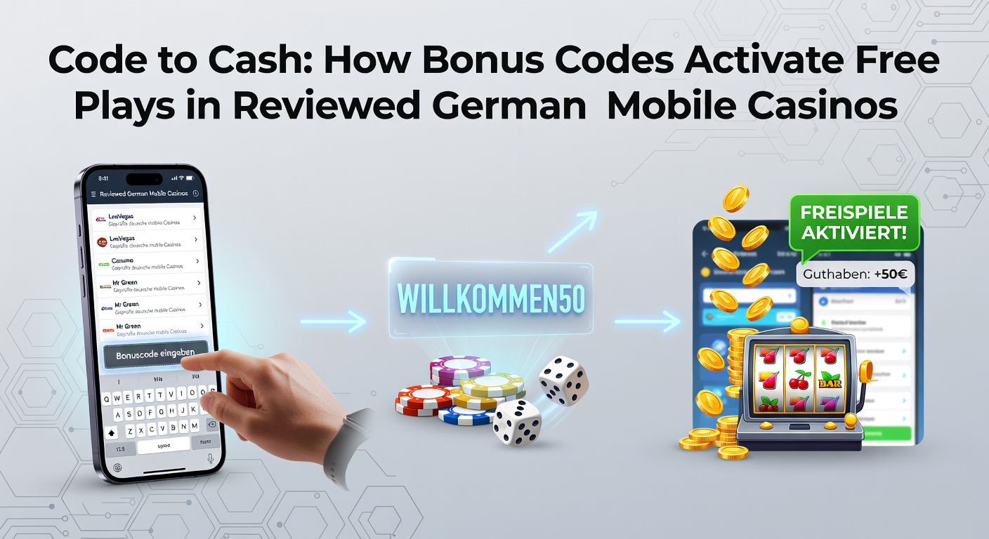 Smartphone mit Casino-App und aktivem Bonus-Code-Fenster, das Freispiele freischaltet