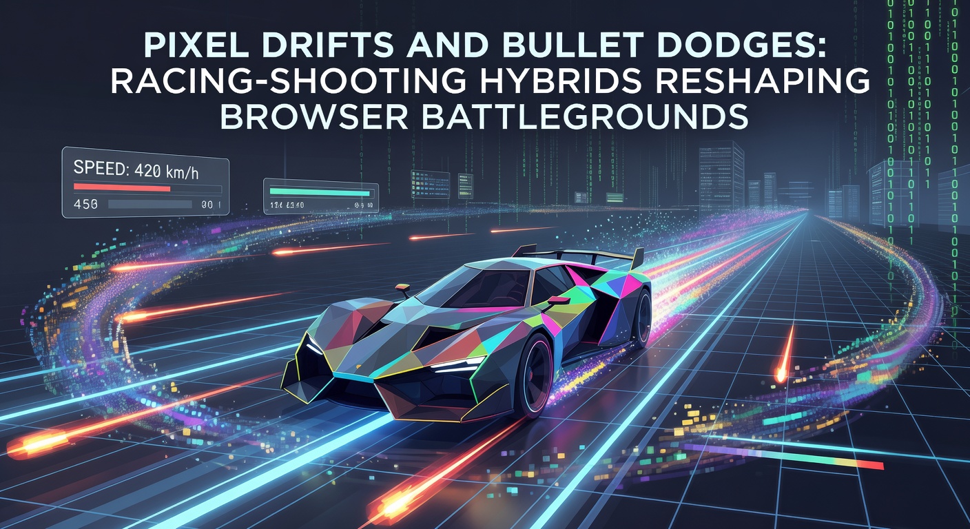 Mehrspieler-Battle in einem Renn-Schuss-Hybrid mit explosiven Drifts und Schusswechseln unter neonfarbenen Lichtern